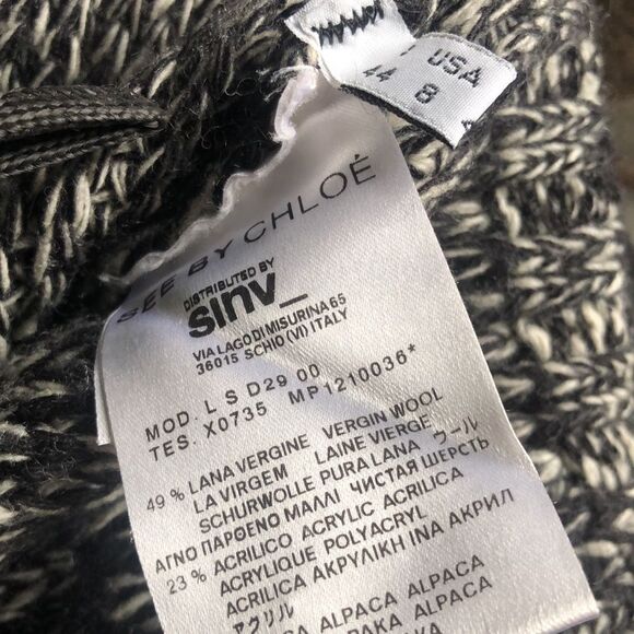 See by Chloe Black White Cable Knit Turtleneck Wool Blend Sweater Dress - Picture 5 of 7